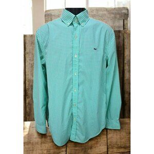 Vineyard Vines Mens Whale Shirt Medium Green Check Nylon Blend Performance